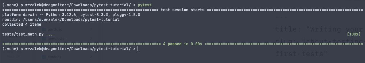 Terminal output of a successful pytest run